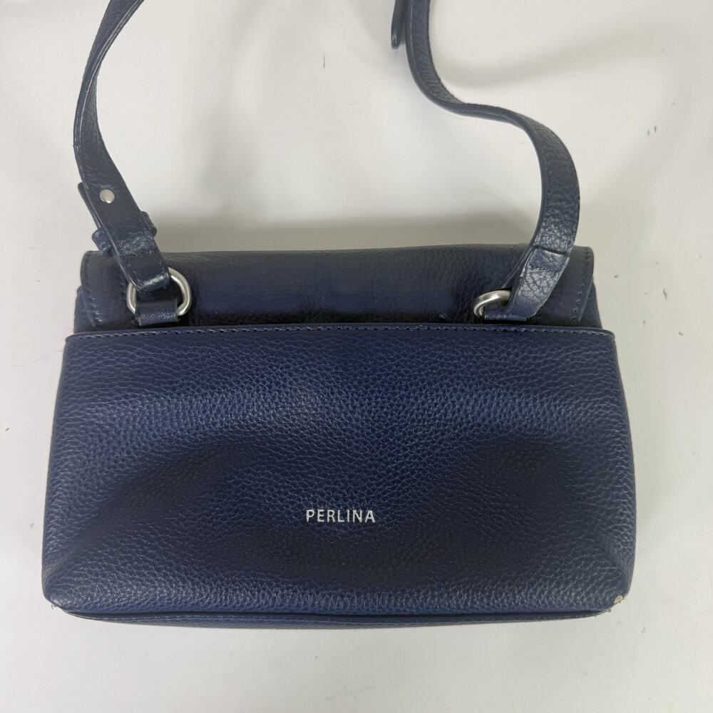 Perlina "Claire" Genuine Leather Crossbody Bag Purse in Ink Blue - Picture 3 of 5
